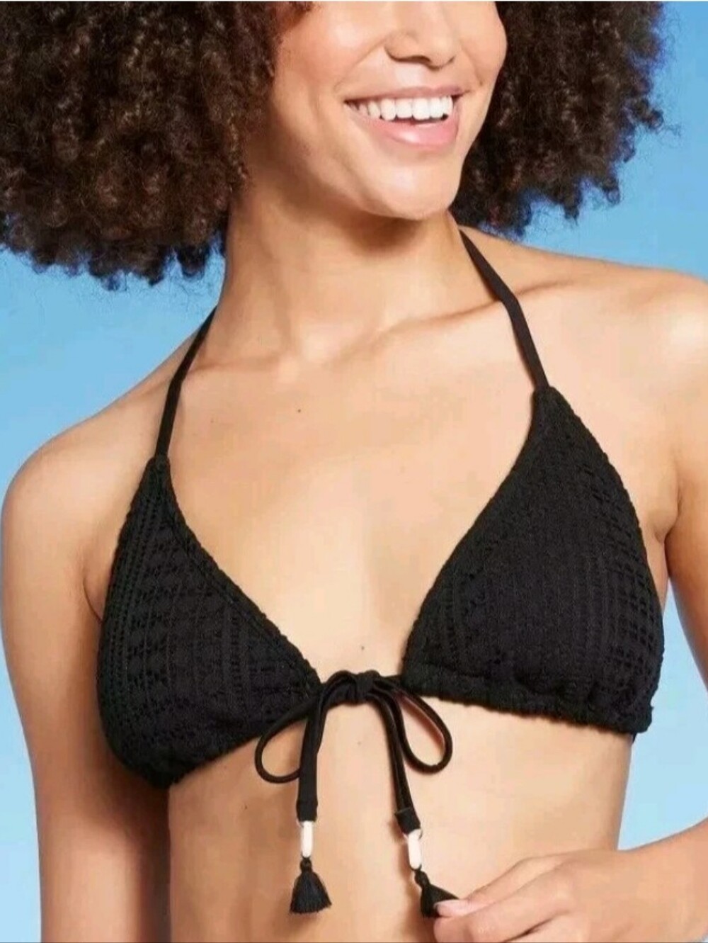 Wild Fable Black Crochet Triangle Bikini Top NWT
